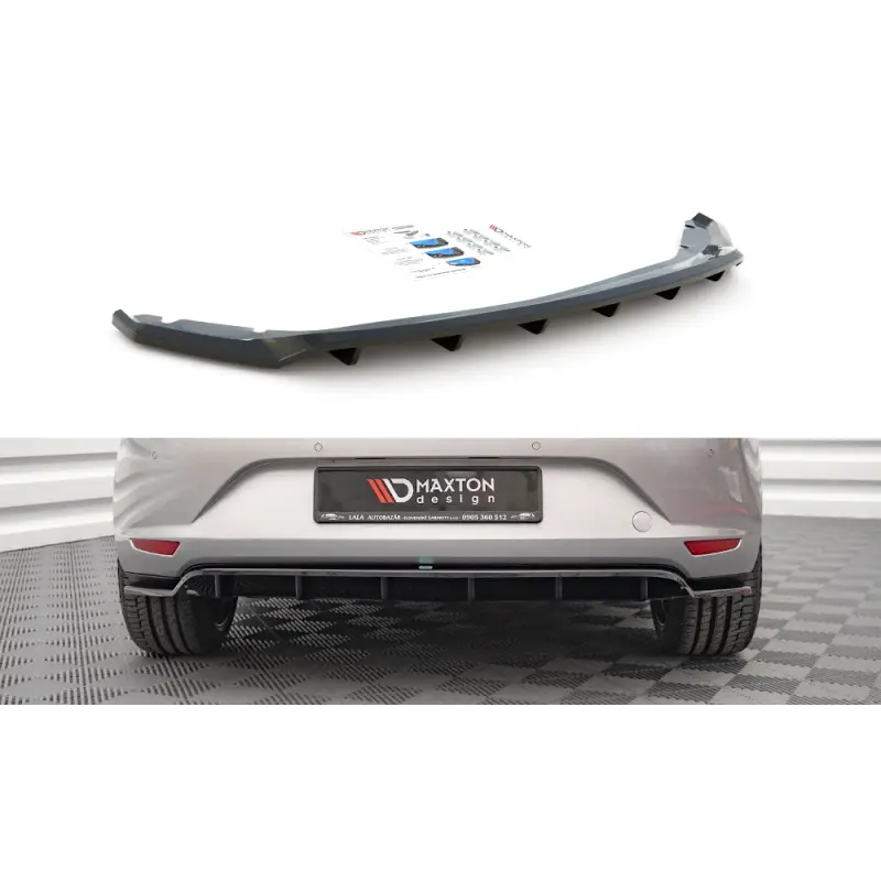 Commande En Gros CENTRAL ARRIERE SPLITTER (AVEC UNE BARRE VERTICALE) SEAT LEON HATCHBACK MK3 - MAXTON DESIGN - FINITION NOIR BRILLANT
