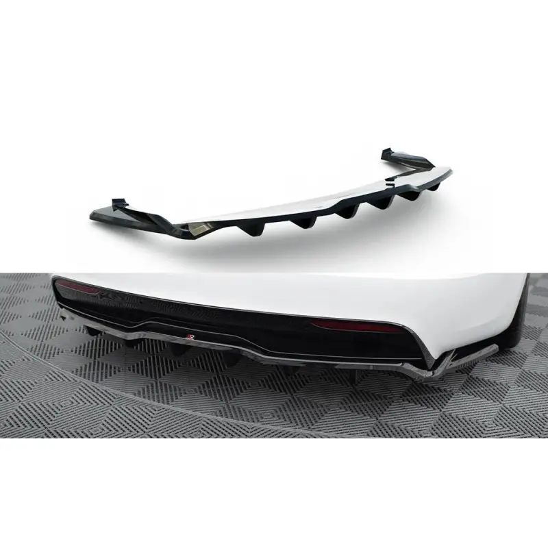 Acheter Direct CENTRAL ARRIERE SPLITTER (AVEC UNE BARRE VERTICALE) V.2 TESLA MODEL S PLAID MK1 FACELIFT - MAXTONDESIGN - FINITION NOIR BRILLANT