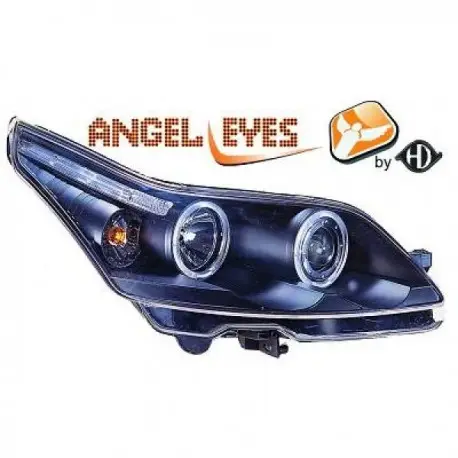 SET DE DEUX PHARES AVANT DESIGN CITROEN C4 (04-09) - AVEC REGLAGE HAUTEUR - NOIR - H1&H1 Livraison Gratuite