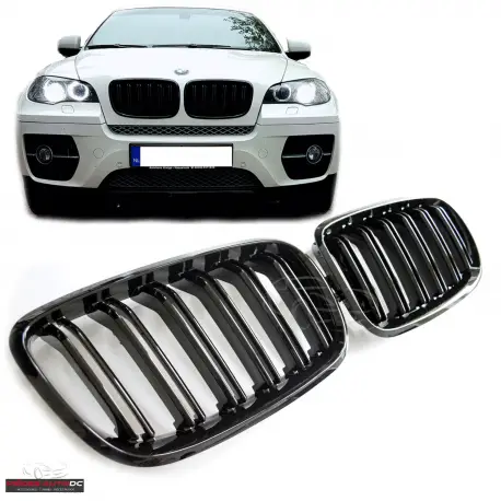 SET DE CALANDRE LOOK X5 M - X6 M -DOUBLES LIGNES NOIR BRILLANT POUR BMW X5 E70 - X6 E71 (07-13) Vente Flash