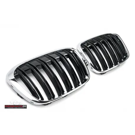 SET DE CALANDRE LOOK X1 M - DOUBLES LIGNES NOIR BRILLANT - CONTOUR CHROME POUR BMW X1 F48 (2015-2019) Prix Réduit