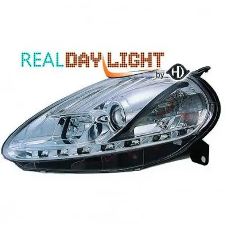 Nouvelle Collection SET DE DEUX PHARES AVANT LED DESIGN FIAT GRANDE PUNTO (05-09) - CHROME - MOD2 - AVEC REGLAGE HAUTEUR - H1&H1