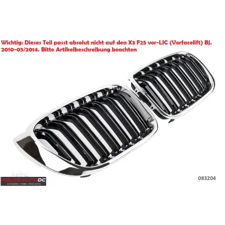 Vente Flash SET DE CALANDRE LOOK X3 M - X4 M -DOUBLES LIGNES NOIR BRILLANT- CONTOUR CHROME POUR BMW X3 F25 - X4 F26 (14-17)