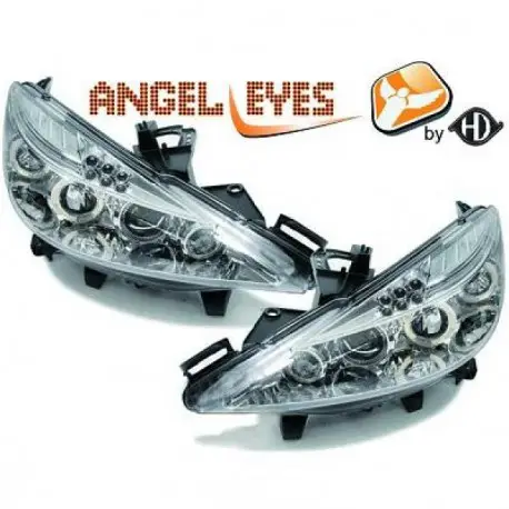 SET DE DEUX PHARES AVANT DESIGN ANGEL EYES PEUGEOT 207 (06-12) - MOD 1 - CHROME Soldes
