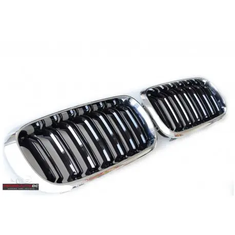 SET DE CALANDRE LOOK X5 M - X6 M -DOUBLES LIGNES NOIR BRILLANT - CONTOUR CHROMEPOUR BMW X5 F15 - X6 F16 (13-19) Solde