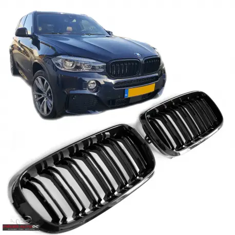 Authentique SET DE CALANDRE LOOK X5 M - X6 M -DOUBLES LIGNES NOIR BRILLANT POUR BMW X5 F15 - X6 F16 (13-19)