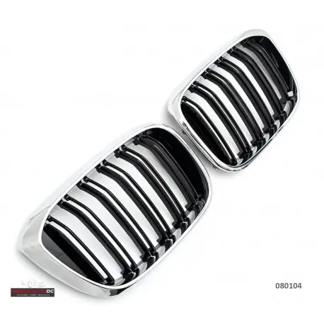 Acheter Direct SET DE CALANDRE LOOK X3 M -X4 M DOUBLES LIGNES NOIR BRILLANT - CONTOUR CHROME POUR BMW X3 - X4 G01 G02 (18-20)