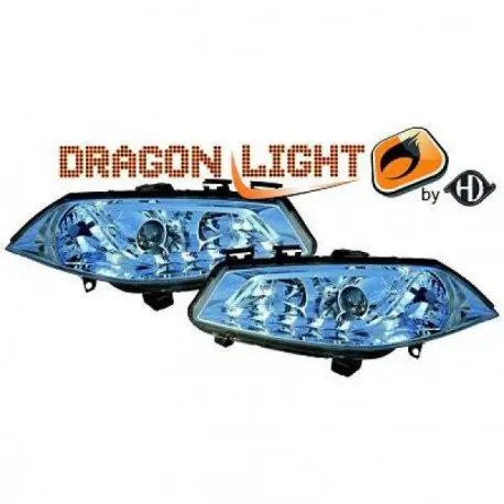 SET DE DEUX PHARES AVANT DESIGN A LED RENAULT MEGANE (02-05) - MOD 3 - CHROME - H1&H1 - LED Offre Du Jour