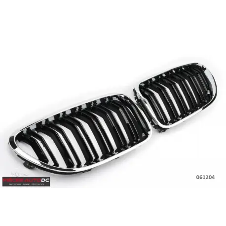 Promotion Saisonnière SET DE CALANDRE LOOK M6 DOUBLES LIGNES NOIR BRILLANT - CONTOUR CHROMEPOUR BMW SÉRIE 6 F06 F12 F13 (11-18)