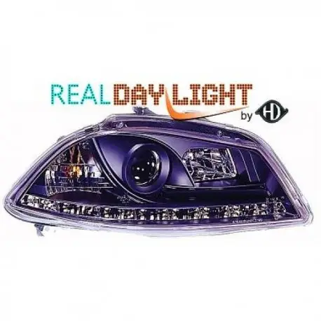 SET DE PHARES AVANT DESIGN A LED POUR SEAT IBIZA 6L - CORDOBA (02-08) - NOIR Vente Directe