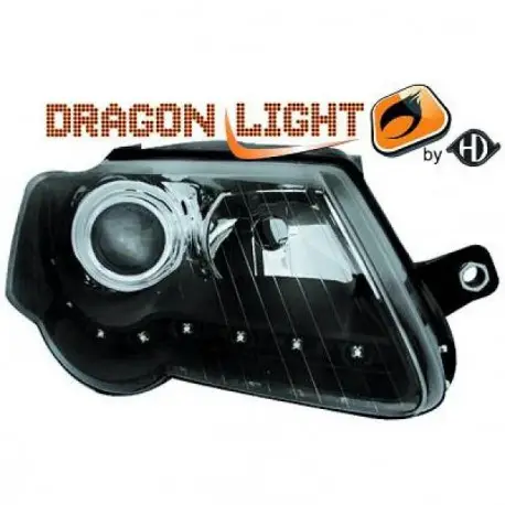 SET DE DEUX PHARES AVANT DESIGN À LED À FOND NOIR POUR TOUTES VW PASSAT 3C B6 (05-10) SANS XENON D'ORIGINE - MOD1 Prix Promo