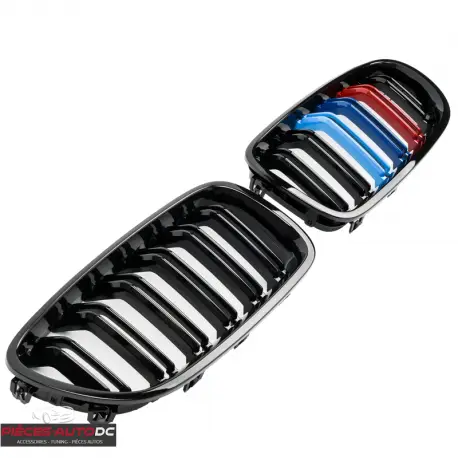 CALANDRE DOUBLE LIGNES LOOK M5 NOIR BRILLANT POUR BMW SERIE5 F10 F11 (10-17) TROIS COULEURS M Nouvel Arrivage