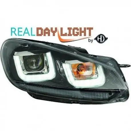 Livraison Express SET DE DEUX PHARES AVANT LOOK GOLF 7 AVEC U LED - H7 - LIGNE NOIR - VW GOLF 6 (08-12) & VARIANT (09-12) & CABRIO (11-15)