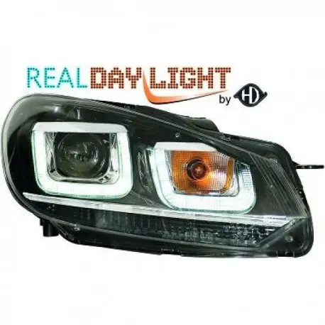 SET DE DEUX PHARES AVANT LOOK GOLF 7 AVEC U LED - H7 - LIGNE CHROME - VW GOLF 6 (08-12) & VARIANT (09-12) & CABRIO (11-15) Paiement Sécurisé