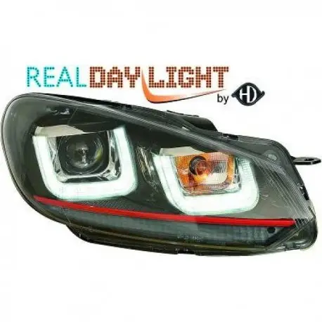 SET DE DEUX PHARES AVANT LOOK GOLF 7 AVEC U LED - H7 - LIGNE ROUGE - VW GOLF 6 (08-12) & VARIANT (09-12) & CABRIO (11-15) Offre Spéciale
