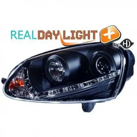 Usine Directe SET DE DEUX PHARES AVANT DESIGN AVEC LED - FEUX DE JOUR - NOIR - D2S/H1 - VW GOLF 5 (03-08) - JETTA (05-10)