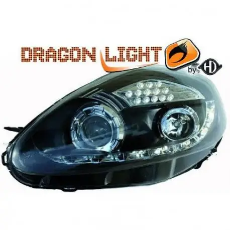 SET DE DEUX PHARES AVANT LED DESIGN FIAT GRANDE PUNTO (05-09) - NOIR - MOD1 - AVEC REGLAGE HAUTEUR - H1&H1 Offre Limitée