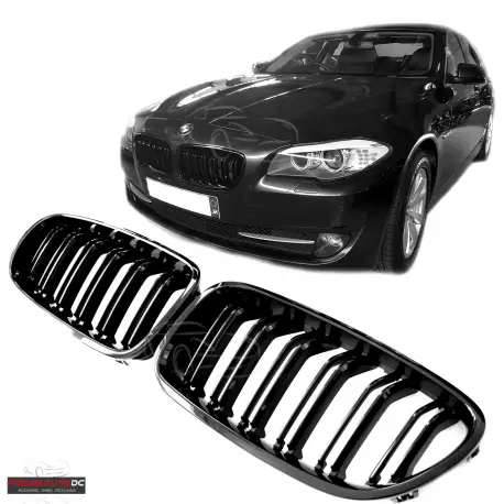 CALANDRE DOUBLE LIGNES LOOK M5 NOIR BRILLANT POUR BMW SERIE5 F10 F11 (10-17) Prix Choc