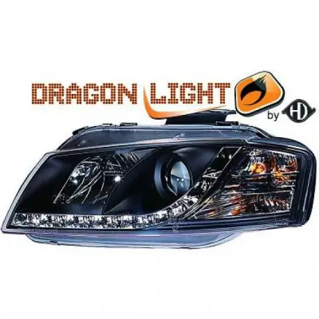 Meilleur Choix SET DE DEUX PHARES AVANT DESIGN AUDI A3 (03-08) - MOD 2 - NOIR - LED - AVEC REGLAGE HAUTEUR - H7&H7