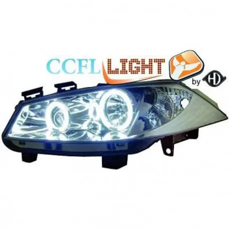 SET DE DEUX PHARES AVANT DESIGN ANGEL EYES RENAULT MEGANE (02-05) - MOD 2 - CHROME - H1+H1 - CCFL Nouvel Arrivage