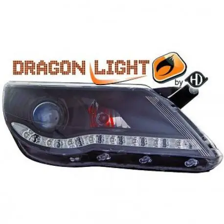 Dernière Chance SET DE DEUX PHARES AVANT DESIGN À LED FOND NOIR VW TIGUAN (07-11) SANS XÉNON D'ORIGINE - H7/H7 - MOD 1