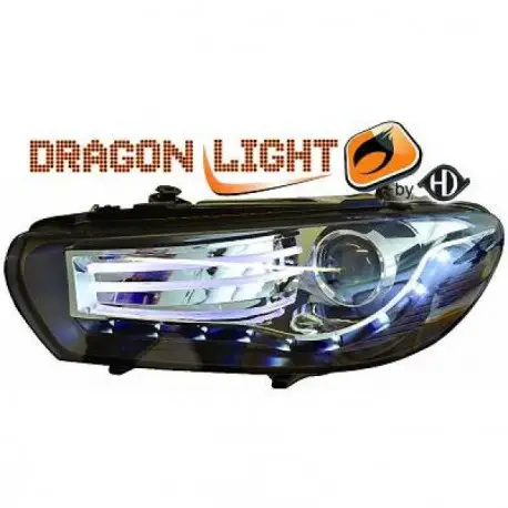 Offre Limitée SET DE DEUX PHARES AVANT DESIGN À LED FOND NOIR POUR TOUTES VW SCIROCCO (08-14) SANS XENON D'ORIGINE - H7/H7 - MOD2