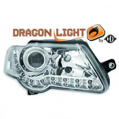 Achetez Aujourd’hui SET DE DEUX PHARES AVANT DESIGN À LED À FOND CHROME POUR TOUTES VW PASSAT 3C B6 (05-10) SANS XENON D'ORIGINE - MOD1