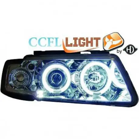 SET DE DEUX PHARES AVANT ANGEL EYES BLANC AU CCFL À FOND CHROME POUR TOUTES VW PASSAT 3B (96-00) + CLIGNOTANT Commande En Gros
