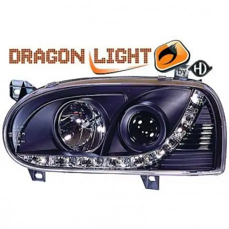 Satisfait Ou Remboursé SET DE DEUX PHARES AVANT DESIGN À LED - FOND NOIR VW GOLF 3 - III (91-97) H1/H1