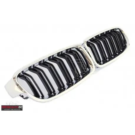 Nouvel Arrivage CALANDRE DOUBLE LIGNES LOOK M3 NOIR BRILLANT - CONTOUR CHROME POUR BMW SERIE 3 F30 F31 (11-19)
