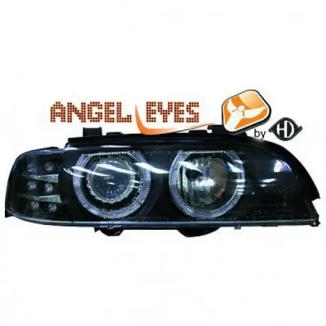 Solde SET DE DEUX PHARES ANGEL EYES NOIR & CLIGNO LED BMW SÉRIE 5 E39 PHASE 1 (95-00) BERLINE - TOURING - H7/H7