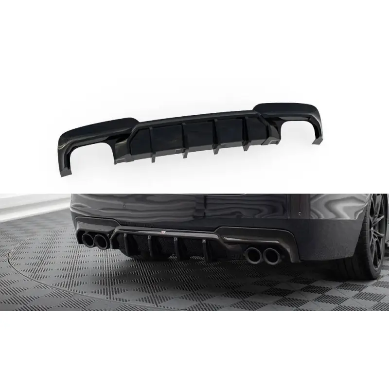 DIFFUSEUR ARRIERE COMPLET V.2 BMW 5 M-PACK F10 (VERSION AVEC DEUX DOUBLES ÉCHAPPEMENTS) - MAXTONDESIGN - FINITION NOIR BRILLANT Usine Directe