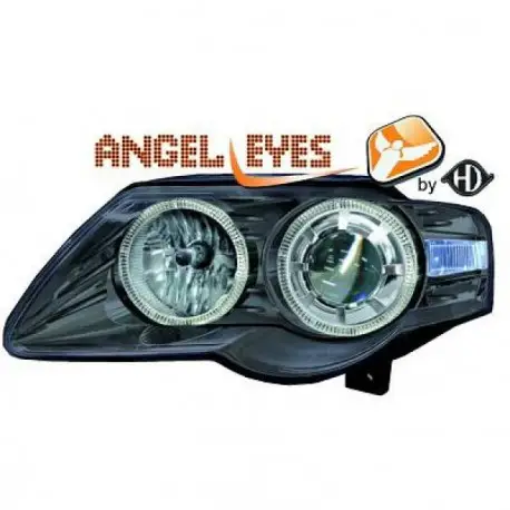 Petit Prix SET DE DEUX PHARES AVANT ANGEL EYES À FOND NOIR POUR TOUTES VW PASSAT 3C B6 (05-10) SANS XENON D'ORIGINE