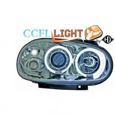 Bon Marché SET DE DEUX PHARES AVANT ANGEL EYES BLANC AU CCFL - CHROME VW GOLF 4 - IV (97-03) - MOD 1