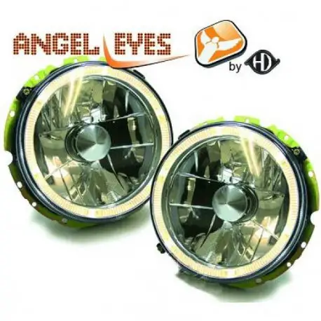 SET DE DEUX PHARES AVANT ANGEL EYES FOND CHROME VW GOLF 1 (74-83) - H4 Livraison Gratuite