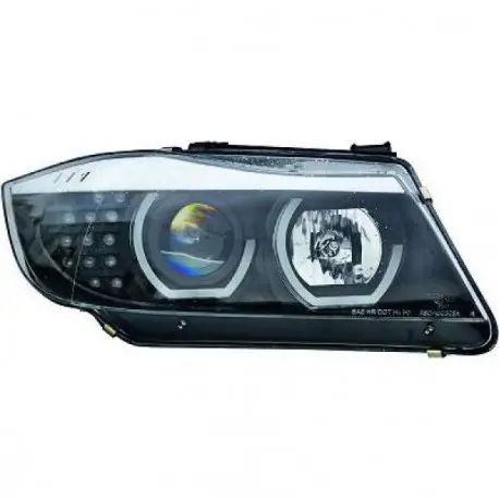 Nouvelle Collection SET DE DEUX PHARES AVANT DESIGN ANGEL EYES 3D BMW SERIE 3 E90 - E91 (05-11) - BERLINE - TOURING - FOND NOIR
