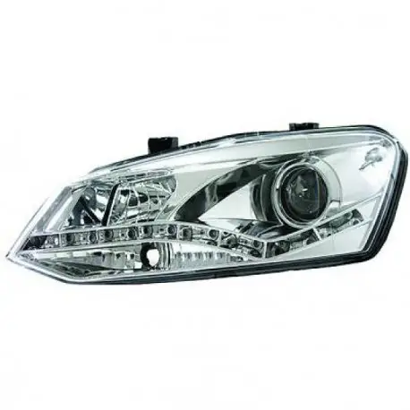 Super Prix SET DE DEUX PHARES AVANT DESIGN À LED FOND CHROME POUR TOUTES VW POLO 6R (09-14) - H7/H1