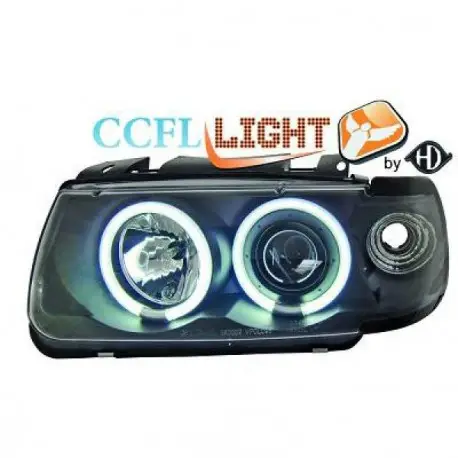 SET DE DEUX PHARES AVANT DESIGN ANGEL EYES BLANC AU CCFL À FOND NOIR POUR TOUTES VW POLO 6N (94-99) AVEC CLIGNOTANT - H1/H1 Super Prix