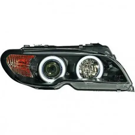SET DE DEUX PHARES ANGEL EYES CCFL - FOND NOIR BMW E46 COUPÉ - CABRIO (03-07) - PHASE 2 - POUR VÉHICULE AVEC XÉNON D'ORIGINE Prix Choc