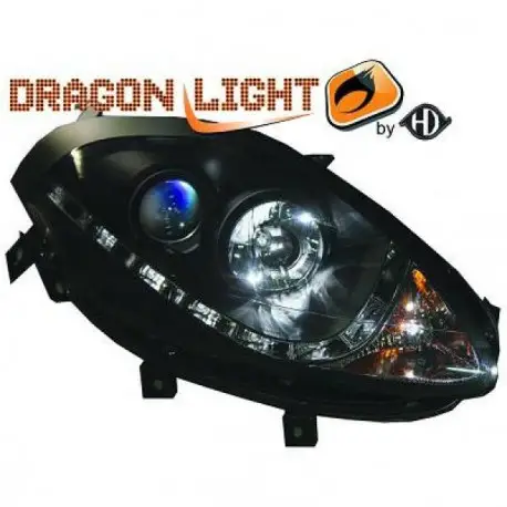 SET DE DEUX PHARES AVANT LED DESIGN FIAT BRAVO (07-13) - NOIR - AVEC REGLAGE HAUTEUR - H1&H1 Authentique