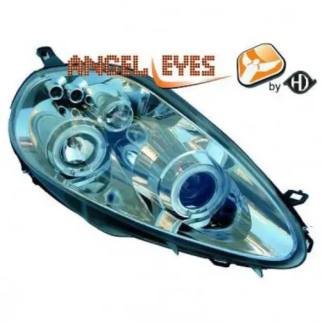 SET DE DEUX PHARES AVANT ANGEL EYES DESIGN FIAT GRANDE PUNTO (05-09) - CHROME - H1&H1 - AVEC REGLAGE HAUTEUR Remise