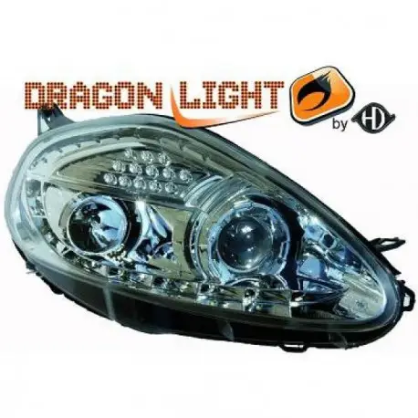 Populaire SET DE DEUX PHARES AVANT LED DESIGN FIAT GRANDE PUNTO (05-09) - CHROME - MOD1 - AVEC REGLAGE HAUTEUR - H1&H1