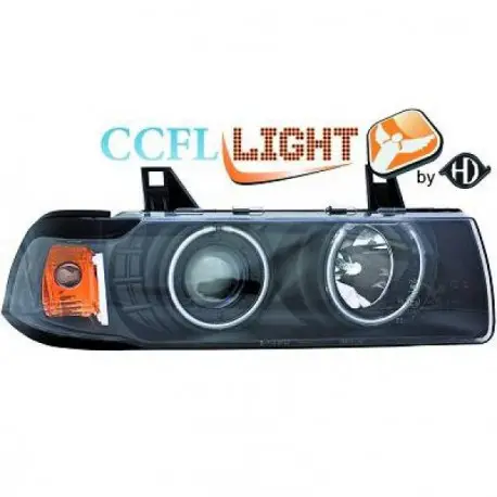 Paiement Sécurisé SET DE DEUX PHARES AVANT CCFL ANGEL EYES - NOIR H1-H3 - BMW SÉRIE 3 E36 (90-99) - COUPÉ - CABRIOLET