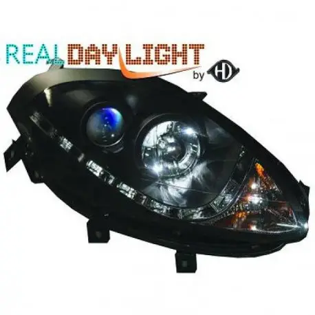 Prix Bas SET DE DEUX PHARES AVANT DESIGN FIAT BRAVO (07-13) AVEC CABLAGE FEUX DE JOUR R87 - NOIR - H1&H1 - AVEC REGLAGE HAUTEUR