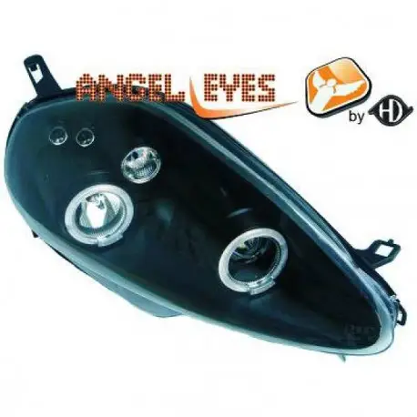 Meilleur Choix SET DE DEUX PHARES AVANT ANGEL EYES DESIGN FIAT GRANDE PUNTO (05-09) - NOIR - H1&H1 - AVEC REGLAGE HAUTEUR