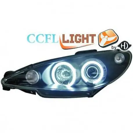 Meilleur Prix SET DE DEUX PHARES AVANT DESIGN ANGEL EYES CCFL PEUGEOT 206 (98-08) - MOD 2 - NOIR - H1&H1