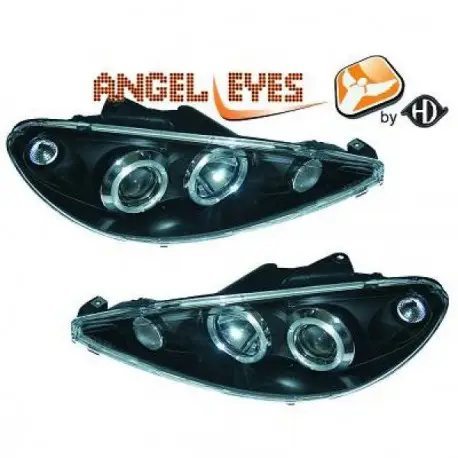 Nouveauté SET DE DEUX PHARES AVANT DESIGN ANGEL EYES PEUGEOT 206 (98-08) - MOD 1 - NOIR - H1&H1