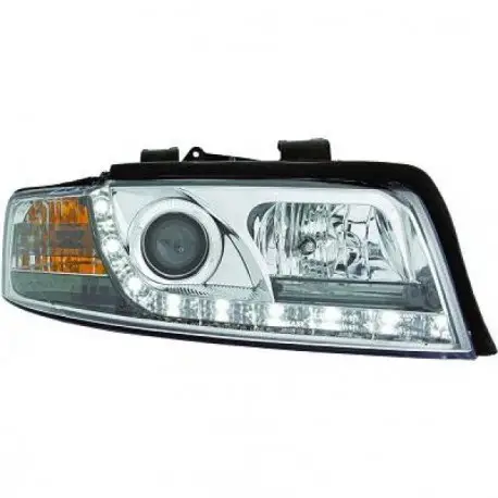 SET DE DEUX PHARES AVANT DESIGN AUDI A4 (00-04) - MOD 2 - LED - AVEC REGLAGE HAUTEUR - H1&H1 - CHROME Top Vente