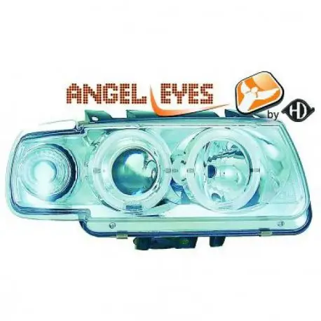 SET DE DEUX PHARES AVANT DESIGN ANGEL EYES À FOND CHROME POUR TOUTES VW POLO 6N (94-99) AVEC CLIGNOTANT - H1/H1 Remise