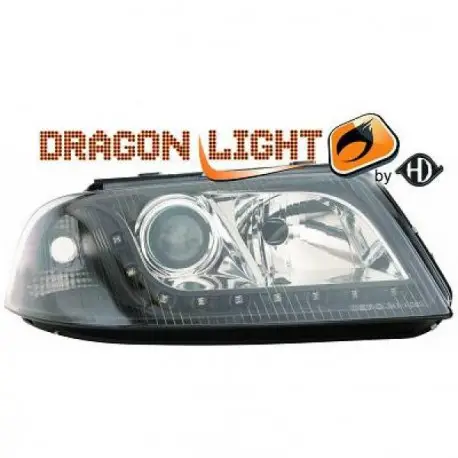 SET DE DEUX PHARES AVANT DESIGN À LED À FOND NOIR POUR TOUTES VW PASSAT 3BG (00-05) SANS XENON D'ORIGINE - MOD2 Top Vente